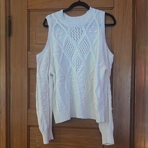 Lucky Brand Women’s White Cold Shoulder Cable Knit Sweater